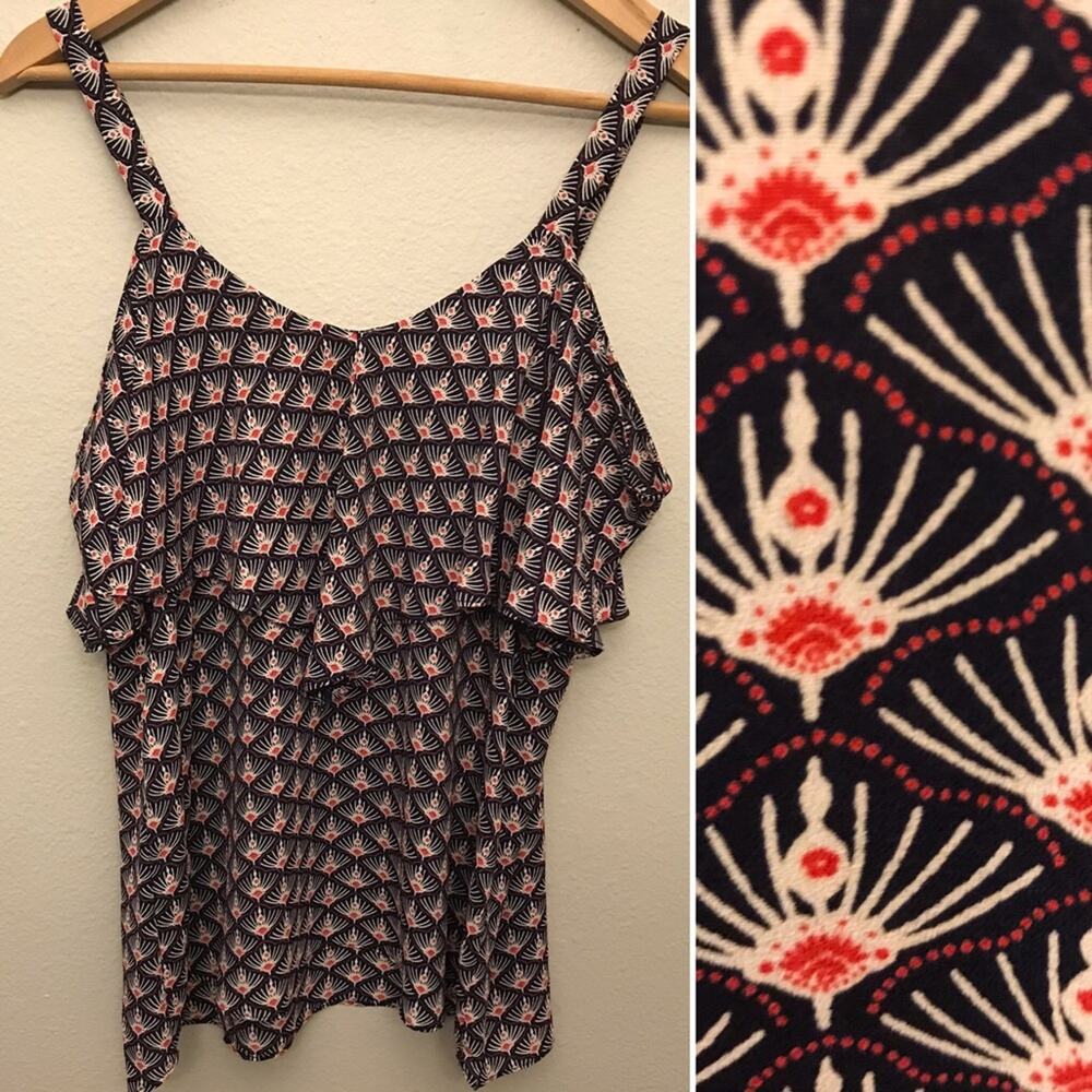 Allison Joy Navy Blue Red Sleeveless Tank Blouse Womans Small Boho